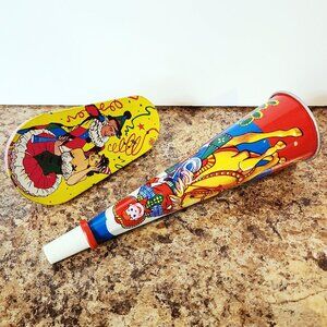 1950s Tin Litho Noisemakers, Japan & USA, Spinning Noise Maker and Horn, Working